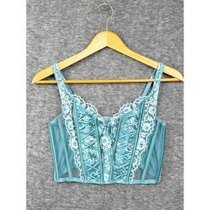 Victoria's Secret Corset Floral Lace Dream‎ Angels Blue unlined Size Medium